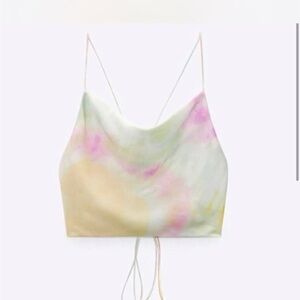 ZARA Watercolor Satin Open-Back Crop Top – Pastel Tie-Dye | Size Small